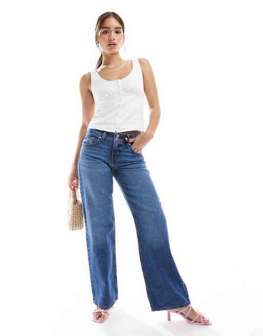 Hollister milkmaid button detail sleeveless top in white, 3 of 4