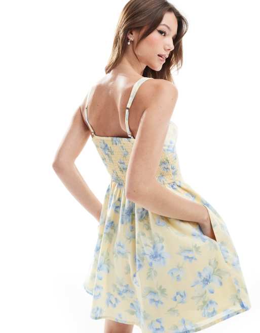 blue colour dress combination Nash Tossed Blue Floral Mini Shirt Dress