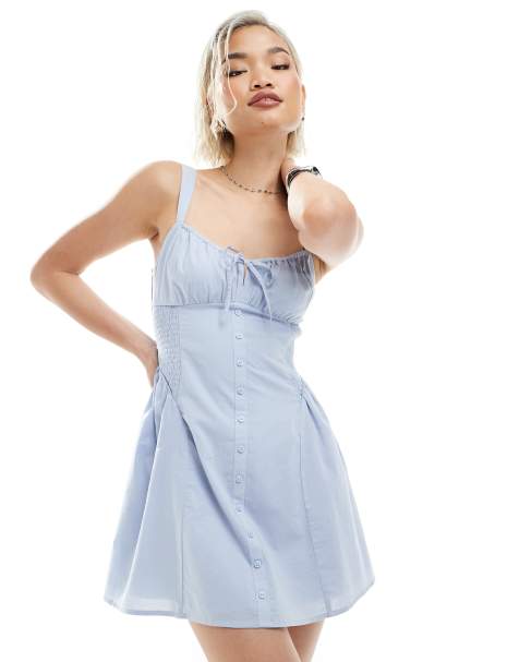 Hollister milkmaid dropped waist button detail sleeveless mini dress in dusty blue - view 1