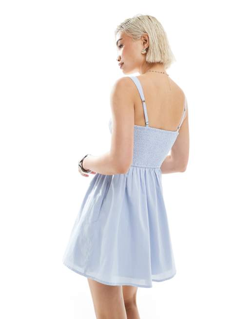 Hollister milkmaid dropped waist button detail sleeveless mini dress in dusty blue