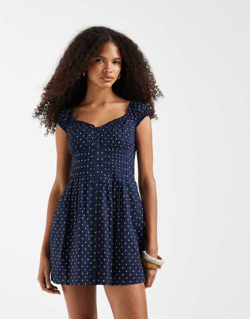 Hollister milkmaid mini dress in navy polka dot, 2 of 4