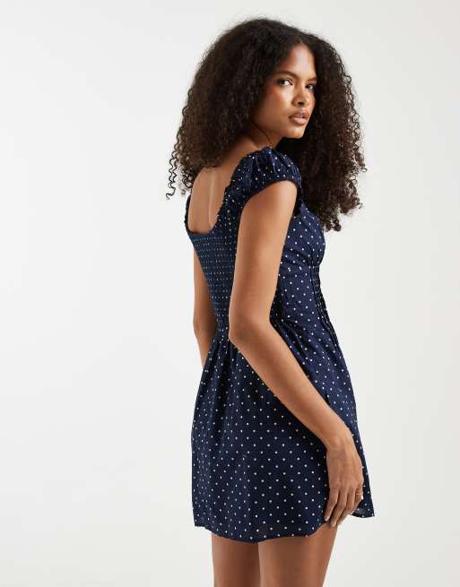 princess polly baby blue dress Hollister milkmaid mini dress in navy polka dot