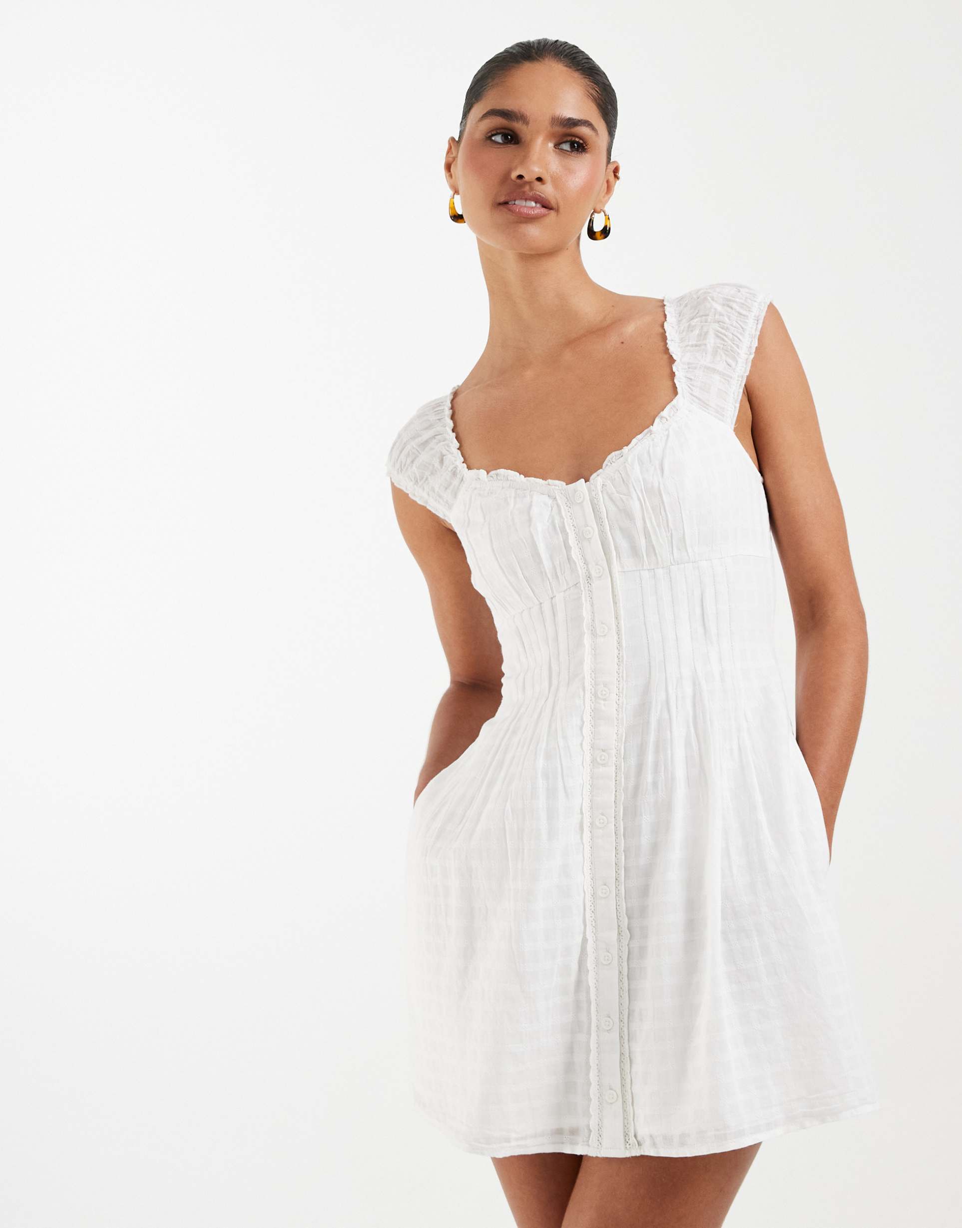 hollister milkmaid mini dress with built in shorts in white