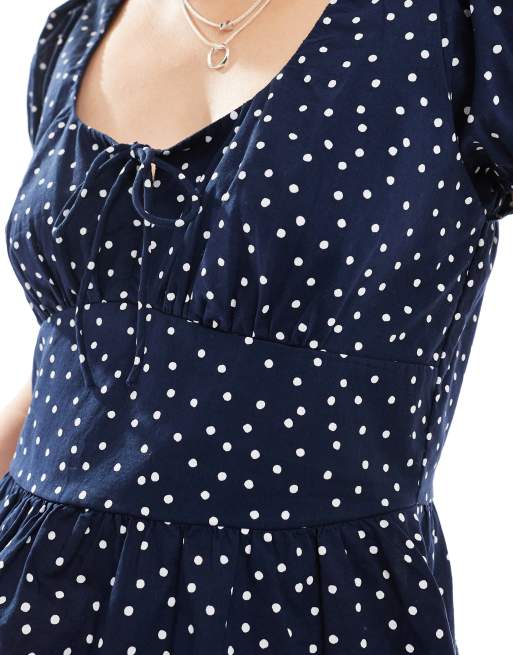 Hollister milkmaid short sleeve top in navy polka dot | ASOS