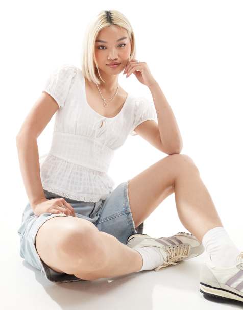 Hollister milkmaid short sleeve top in white - view 1
