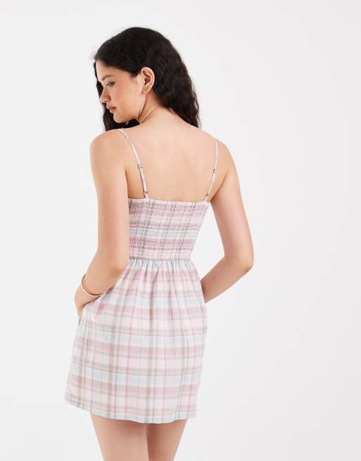 strapless open back dress Dress Shirt Brown and Light Purple Plaid 6369 – Maison De Haj LLC main image 0