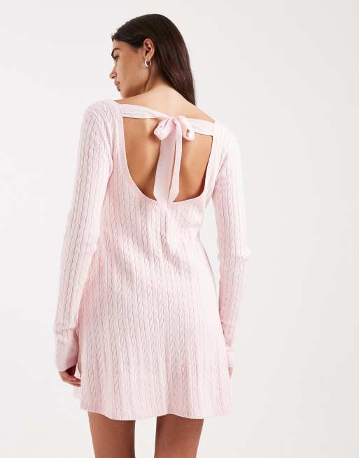 Hollister - Mini babydoll sweaterjurk met gestrikte achterkant in roze