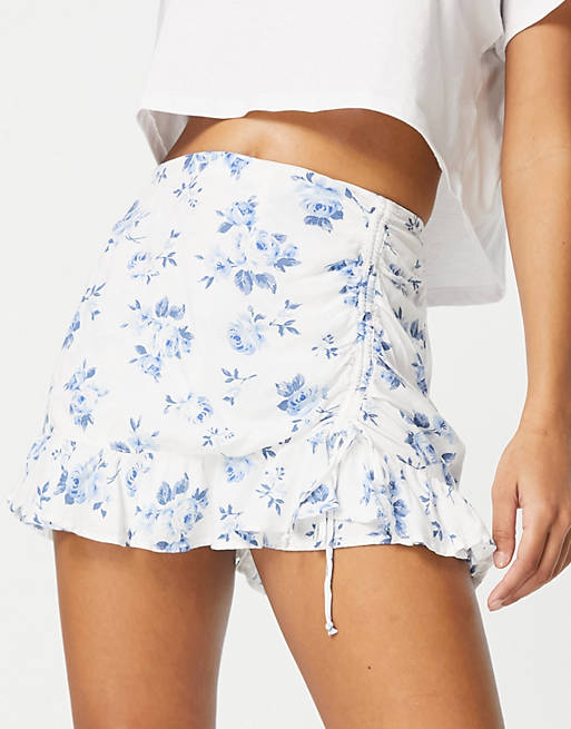 Hollister mini floral swing skirt in white floral print