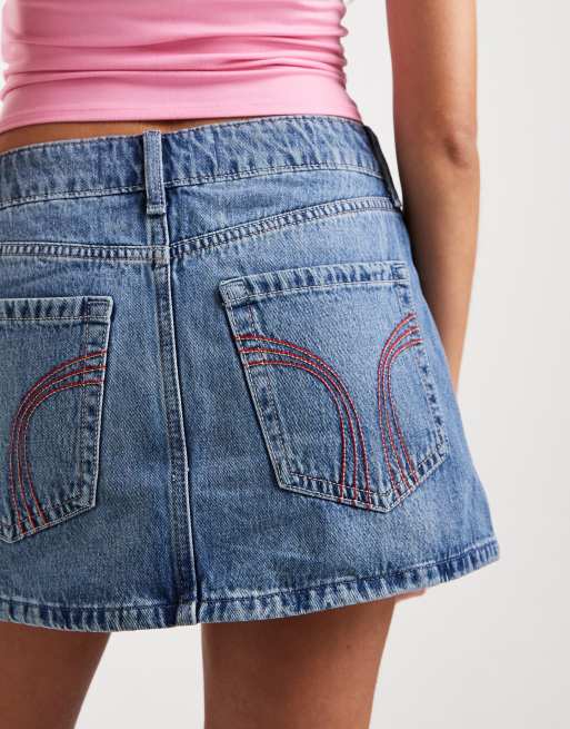 Hollister – Mini-Jeansrock in Mittelblau mit mittelhohem Bund, 3 von 5