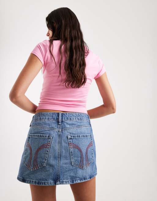 Hollister – Mini-Jeansrock in Mittelblau mit mittelhohem Bund, 4 von 5