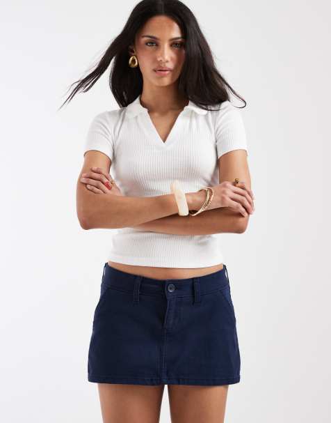 Hollister - Mini-jupe taille basse en sergé - Bleu marine - view 1