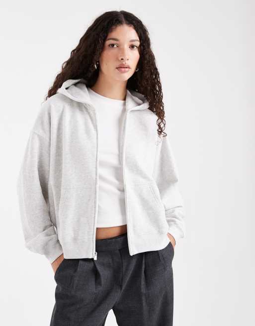 Hollister mini logo batwing zip through hoodie in grey