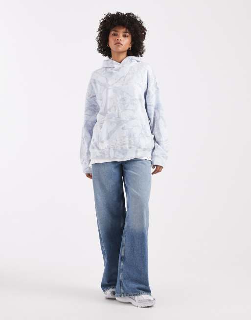 Hollister mini logo boyfriend hoodie in light blue abstract print, 3 of 4