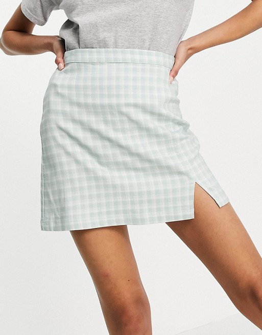 Hollister mini slit skirt in mint plaid