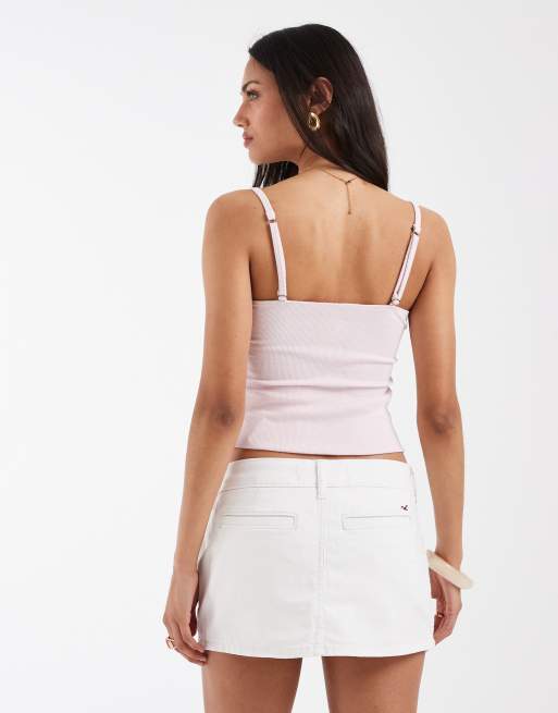 Hollister - Minifalda blanca de talle bajo de sarga, 4 de 5