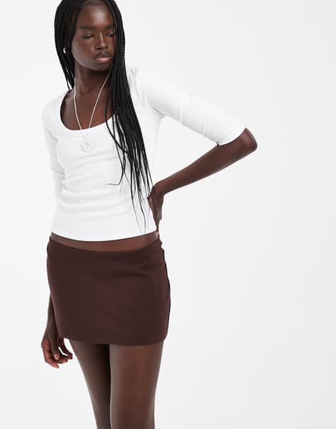 Hollister - minifalda pantalón de talle bajo entallada en marrón - view 1