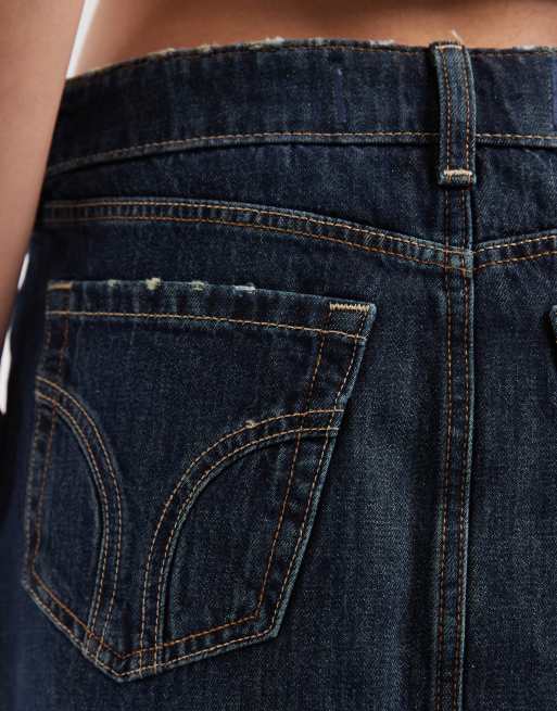 Hollister - Minigonna in denim blu scuro slavato con lacci stile Y2K, 5 di 5