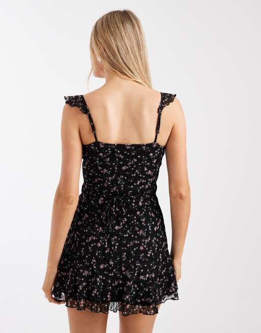 Hollister – Minikleid aus Spitze in Schwarz mit Blumenmuster und Rüschen, 4 von 4
