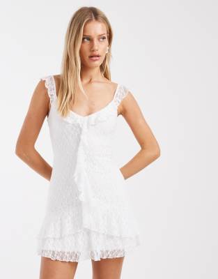 Hollister - Minikleid aus weißer Spitze mit Rüschen