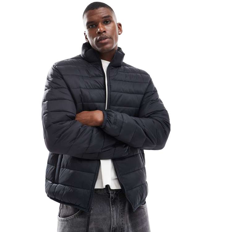 Hollister – Mittelschwere Steppjacke in Schwarz mit Stehkragen ASOS