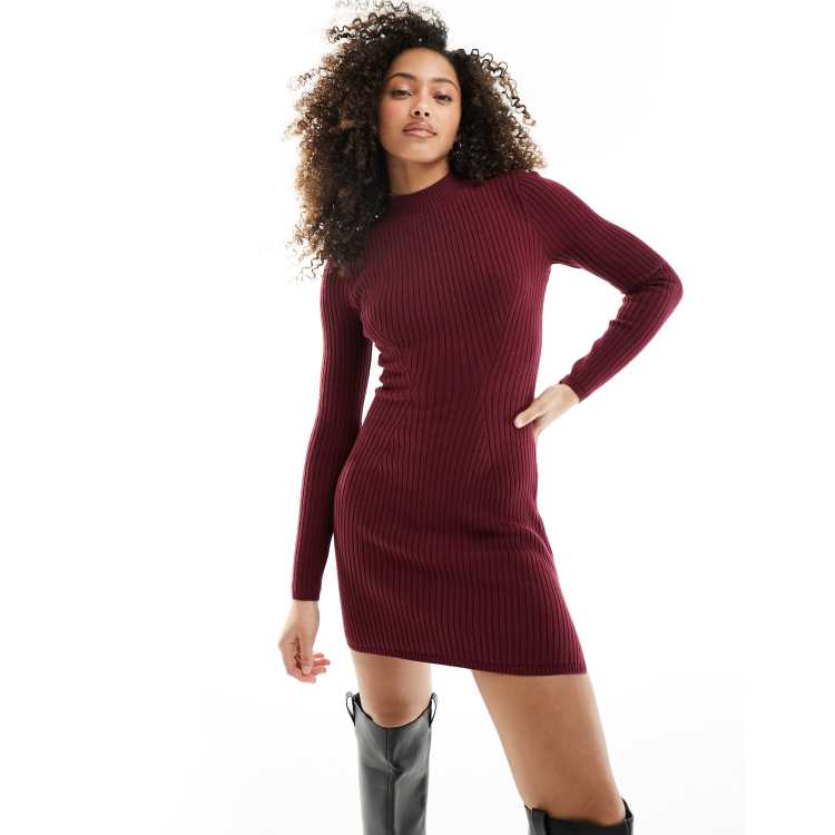 Hollister mock neck knitted dress in burgandy | ASOS