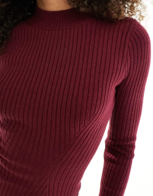 Hollister mock neck knitted dress in burgandy, 2 of 4