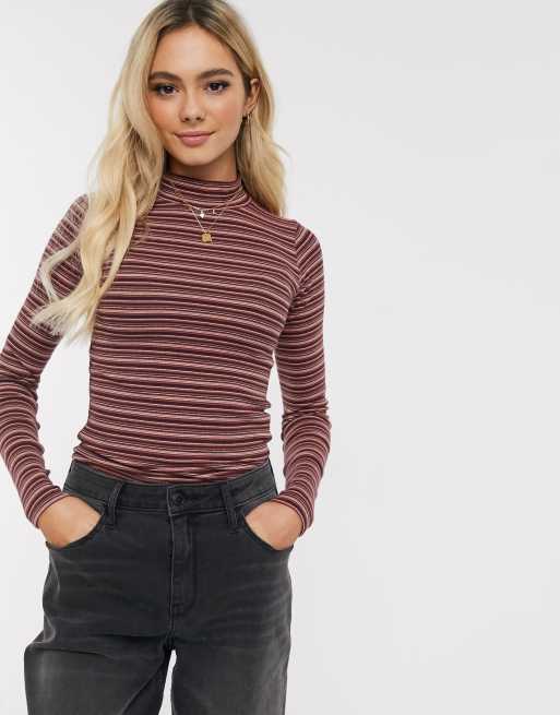 Hollister mock neck top in stripe | ASOS