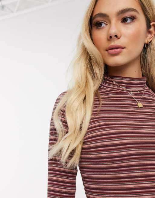 Hollister mock neck top in stripe ASOS