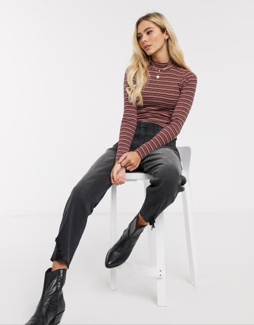 Striped mock best sale neck top