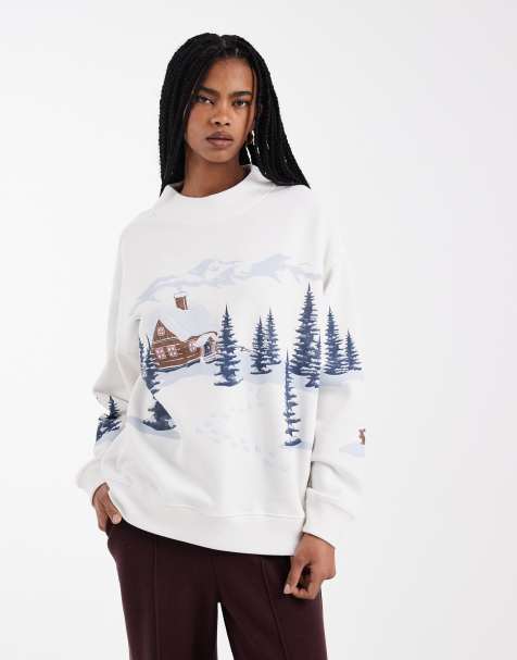 Hollister mockneck festive sweatshirt in white