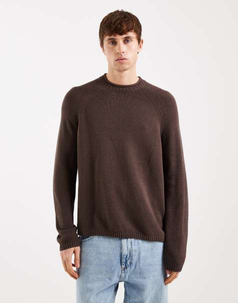 Hollister mockneck light knit sweater in brown - view 1