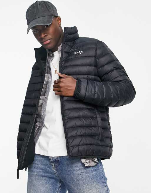 Hollister mockneck lightweight puffer jacket in black