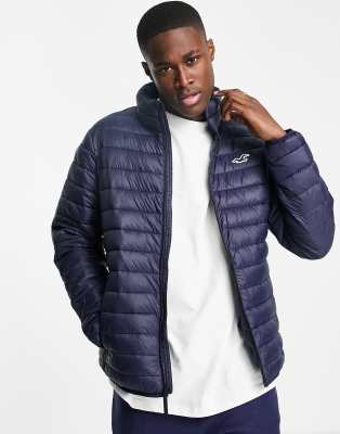 Hollister Mockneck Lightweight Puffer Jacket In Navy | ModeSens