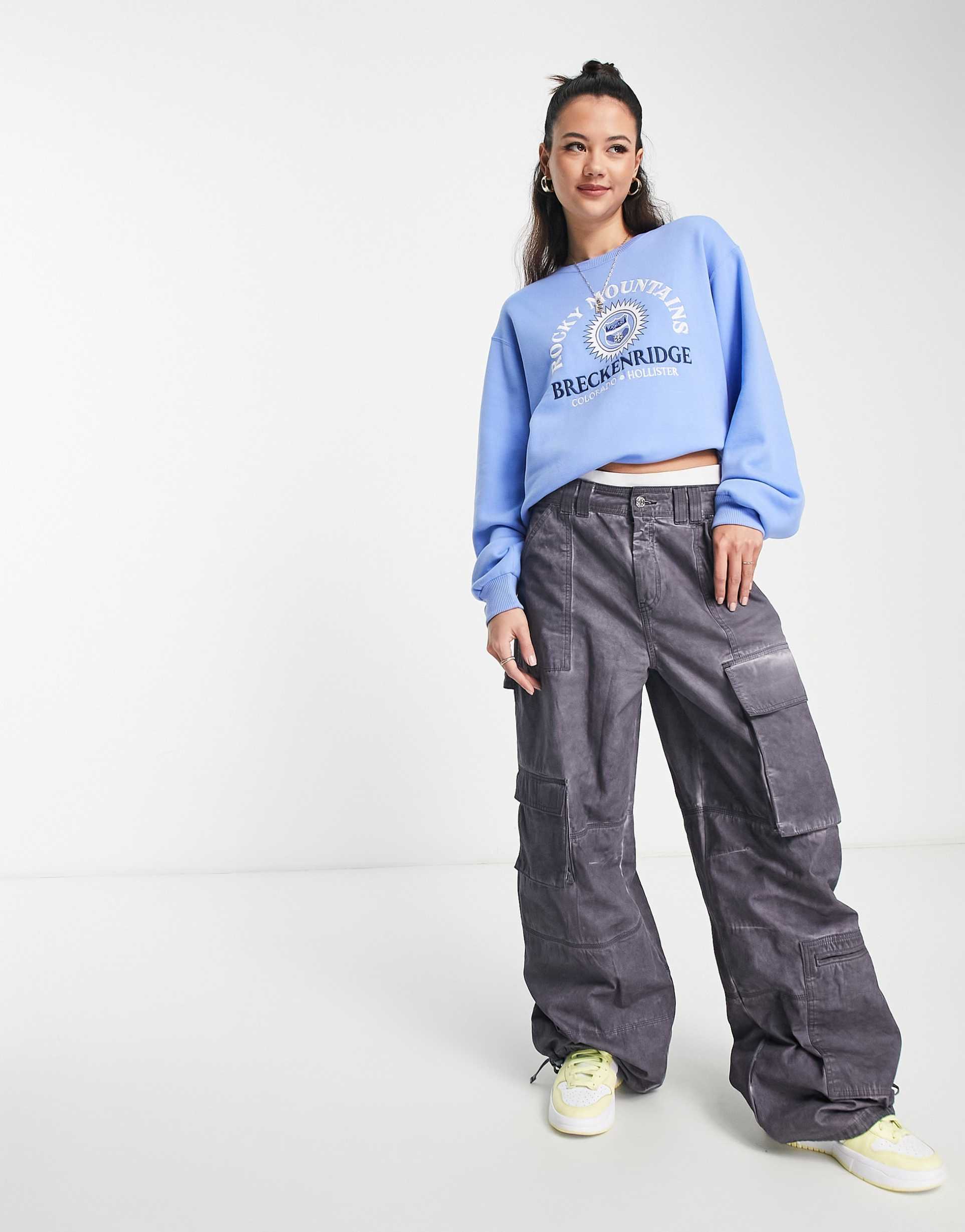 Hollister mom crew neck jumper in light blue view 4