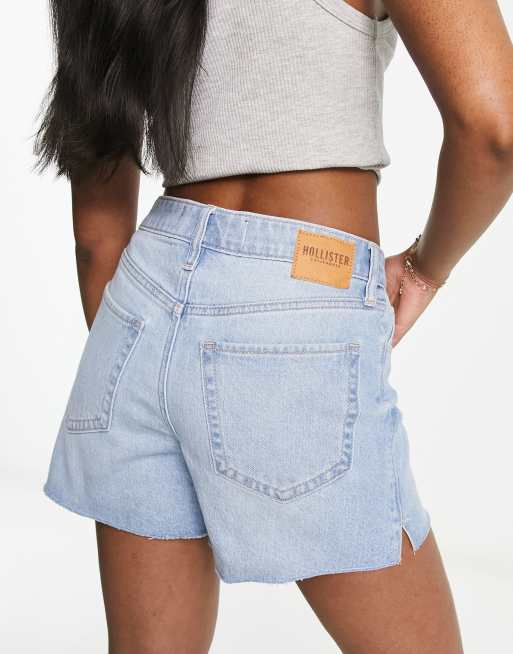 Hollister mom denim shorts with crossover waist in light blue ASOS