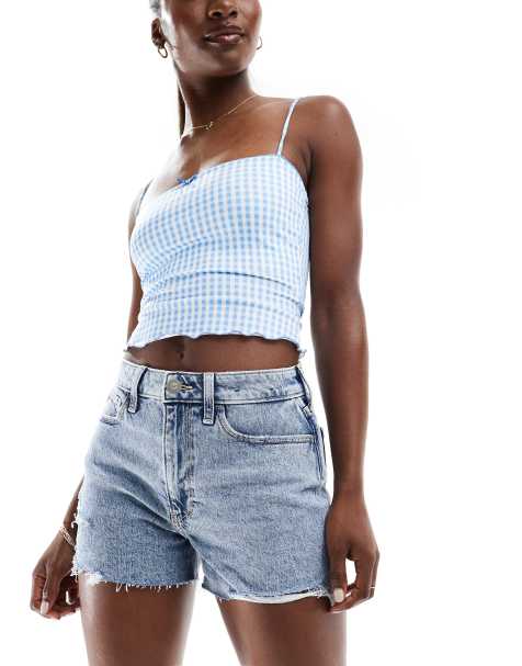 Hollister - Mom short met hoge taille in acid wash blauw - view 1