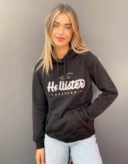 Hollister mono front logo hoodie in dark grey ASOS