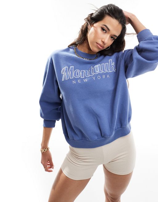  Hollister Montawk print sweatshirt in blue