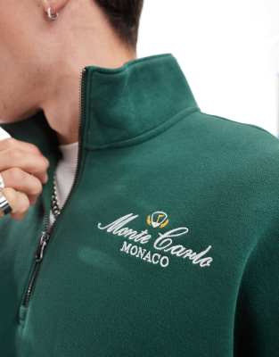 Hollister Monte Carlo athletics club vintage relaxed fit half zip sweatshirt in dark green