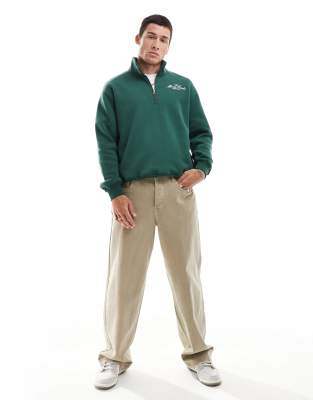 Hollister Monte Carlo athletics club vintage relaxed fit half zip sweatshirt in dark green