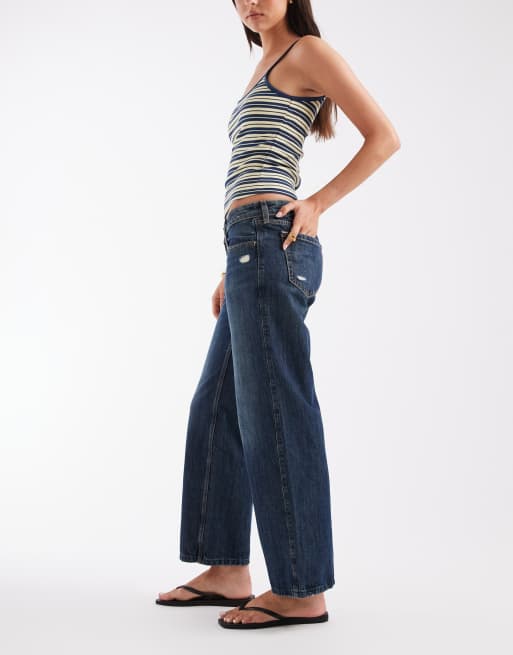Hollister – Mörkblå, tvättade, baggy jeans med extra låg midja, 3 av 5