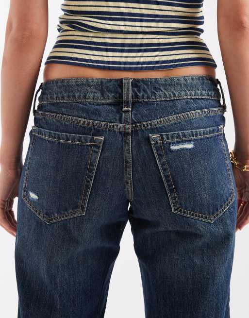 Hollister – Mörkblå, tvättade, baggy jeans med extra låg midja, 4 av 5