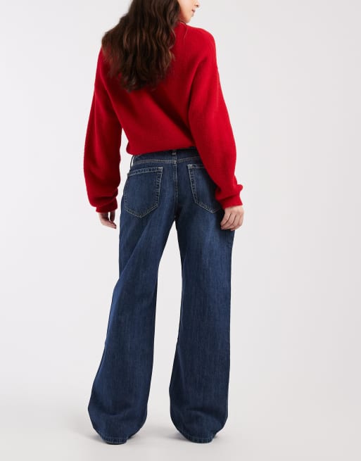 Hollister – Mörkblå, tvättade bootcut-jeans med låg midja, 3 av 5