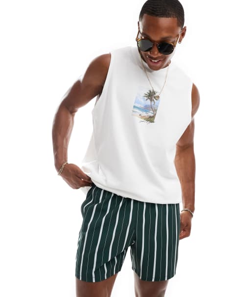Hollister – Mörkgröna randiga badshorts, 5 tum - view 1