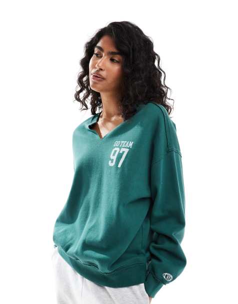 Hollister motif crewneck sweatshirt in green - view 1