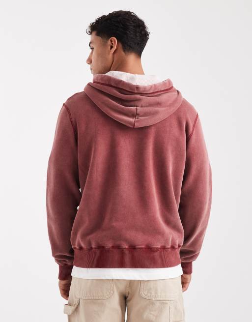 Hollister motif detail boxy pullover hoodie in burgundy, 3 of 5