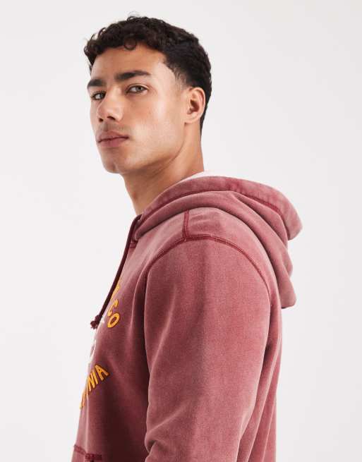 Hollister motif detail boxy pullover hoodie in burgundy, 4 of 5