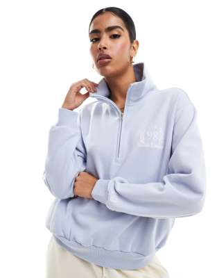 Hollister motif detail half zip sweat top in blue