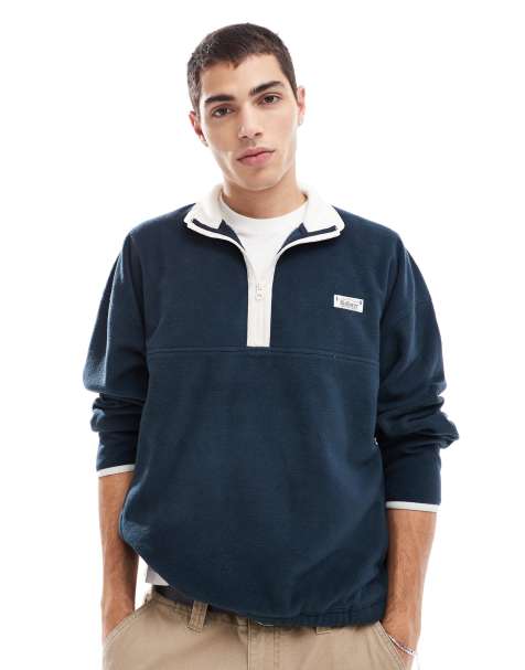 Hollister motif detail half zip sweat top in navy - view 1