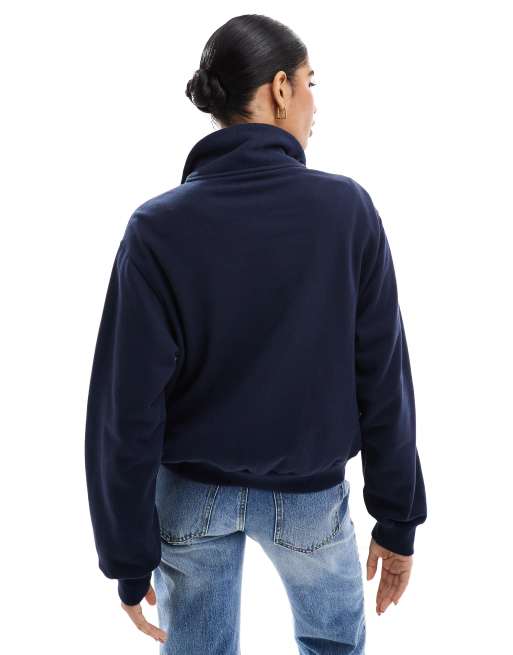 Hollister motif detail half zip sweat top in navy, 4 of 4
